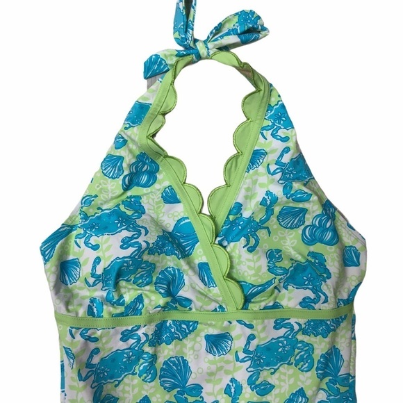 Lilly Pulitzer Halter One Piece Swimsuit Chillin Crab Print Size 4 Beachwear - Picture 2 of 7